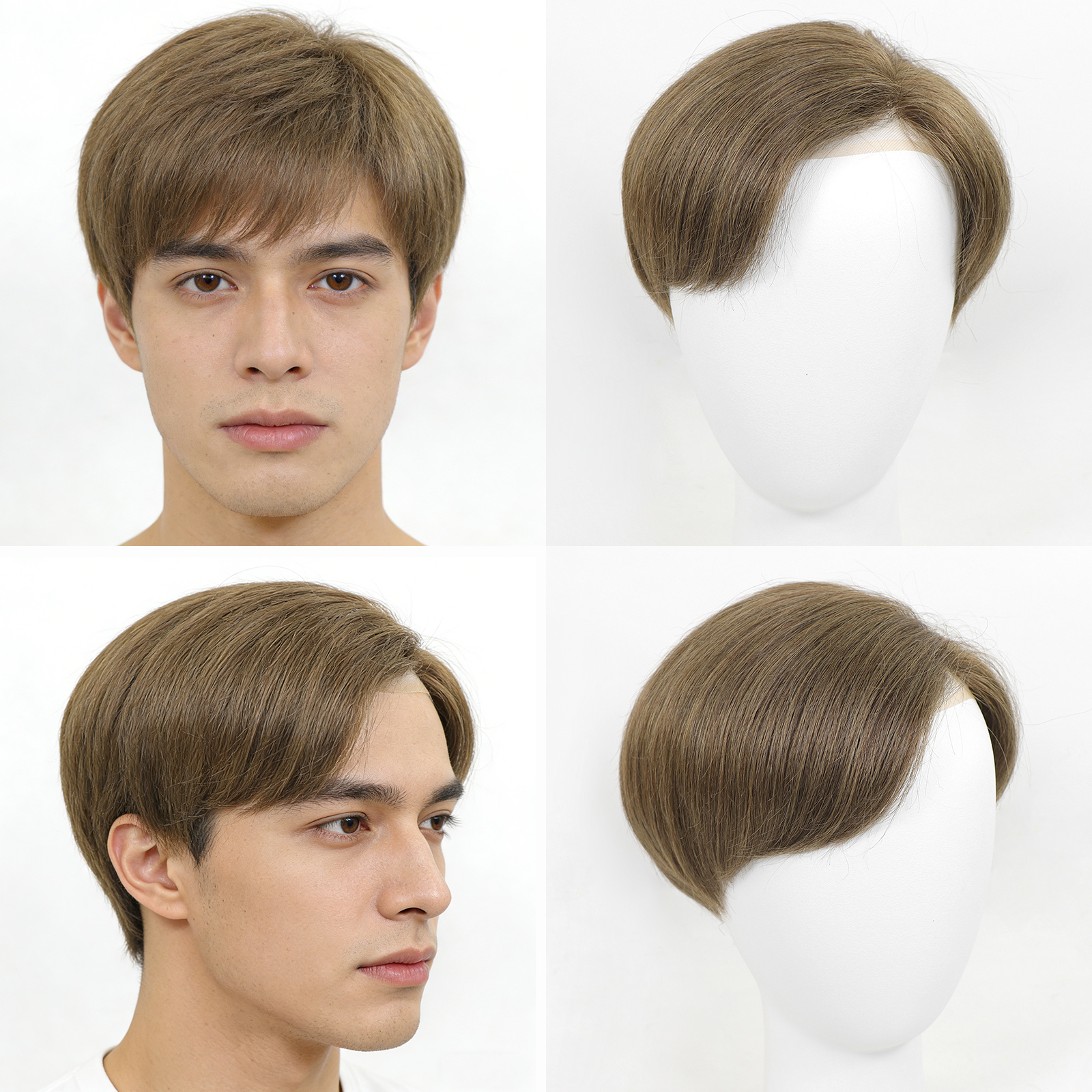 ライトブラウンブロンドプレカットかつら男性用バイオ/フル PU 男性かつらプレスタイル人毛男性のかつら交換システムヘアピース