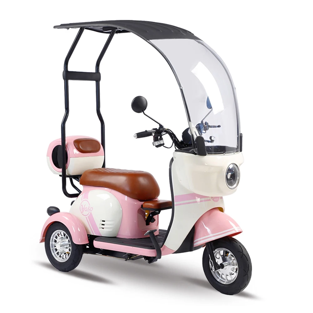 キャノピー電動三輪車大人用 3 輪耐候性電動スクーターカーゴスペース親付き
