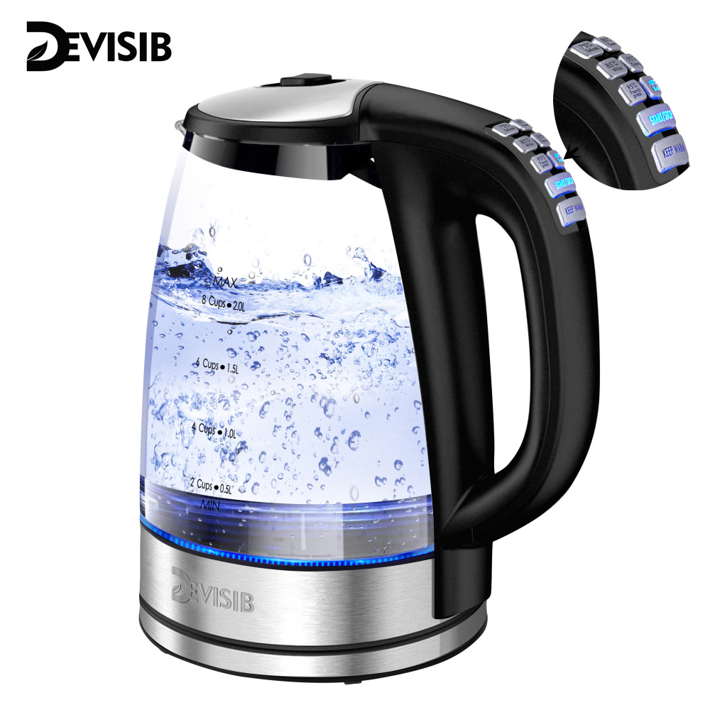 DEVISIB 電気ガラスケトル 2200W 急速沸騰 温度制御 4時間保温 2.0L ティーケトル