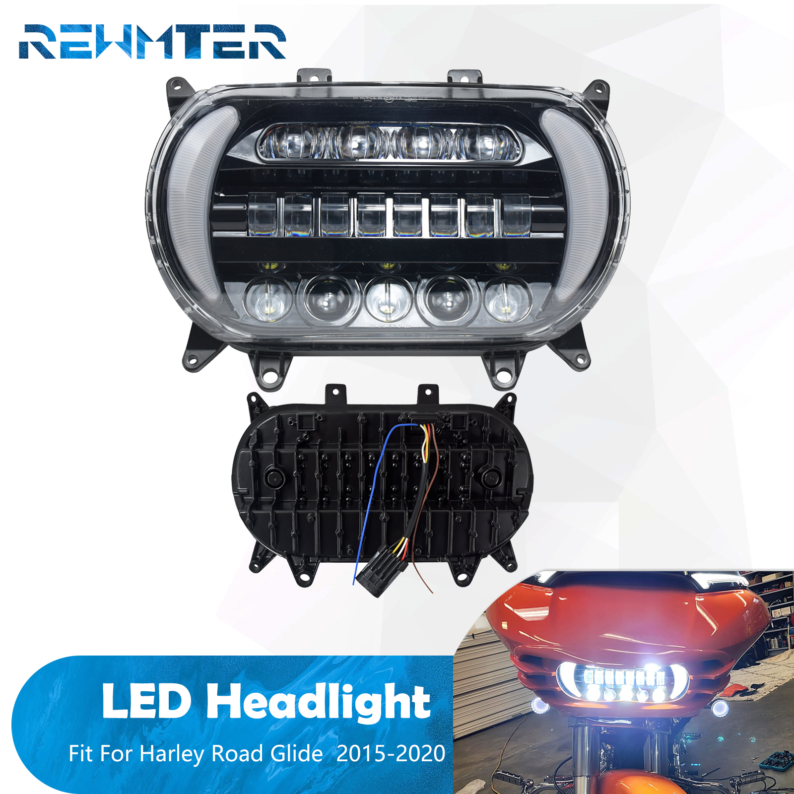 オートバイ LED ヘッドライトターンシグナルデイタイムランニングライト高低ビームランプハーレーツーリングロードグライド FLTRX 2015-2020