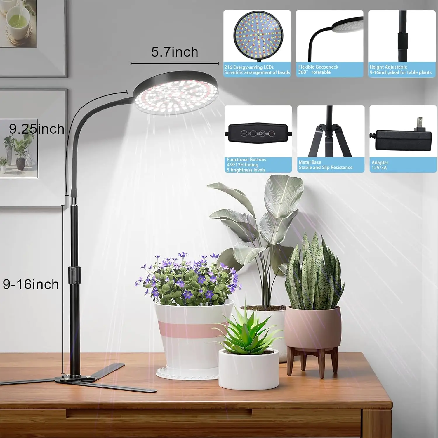 フルスペクトル調整可能なLED成長ライト6000Kホワイトホームオフィス植物用