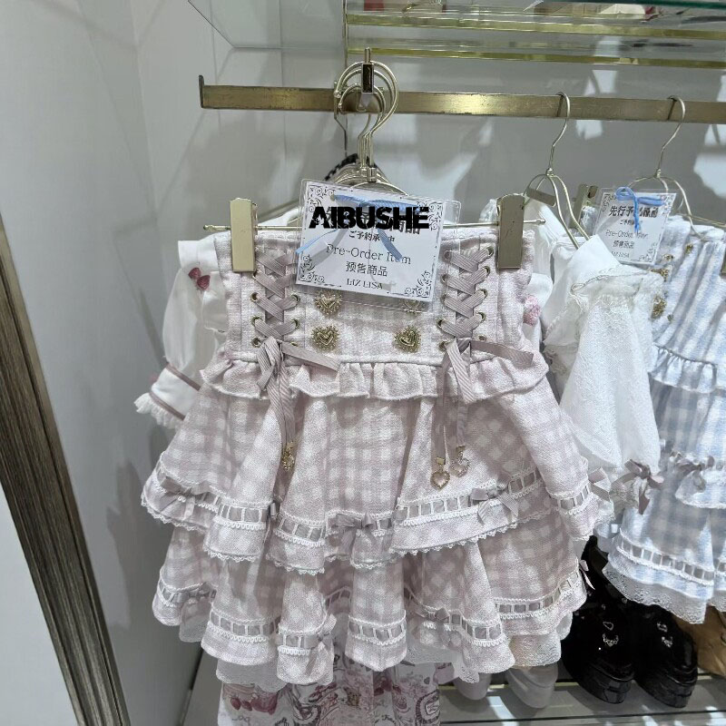 夏新作 ロリータ風 ハーフスカート 和風 リズリサ チェック柄 ピンク バックタイ ガーリースタイル 万能 和風 量産型 可愛い 甘い ショートスカート 大きなリボン付き スカートセット 婦人服