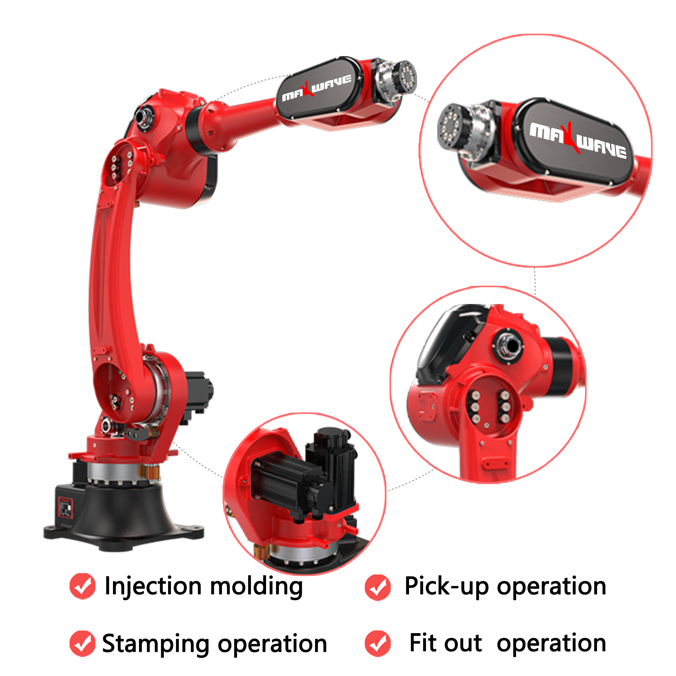 Maxwave Precision ロボット アーム – 高速製造用 6 軸サーボ モーター