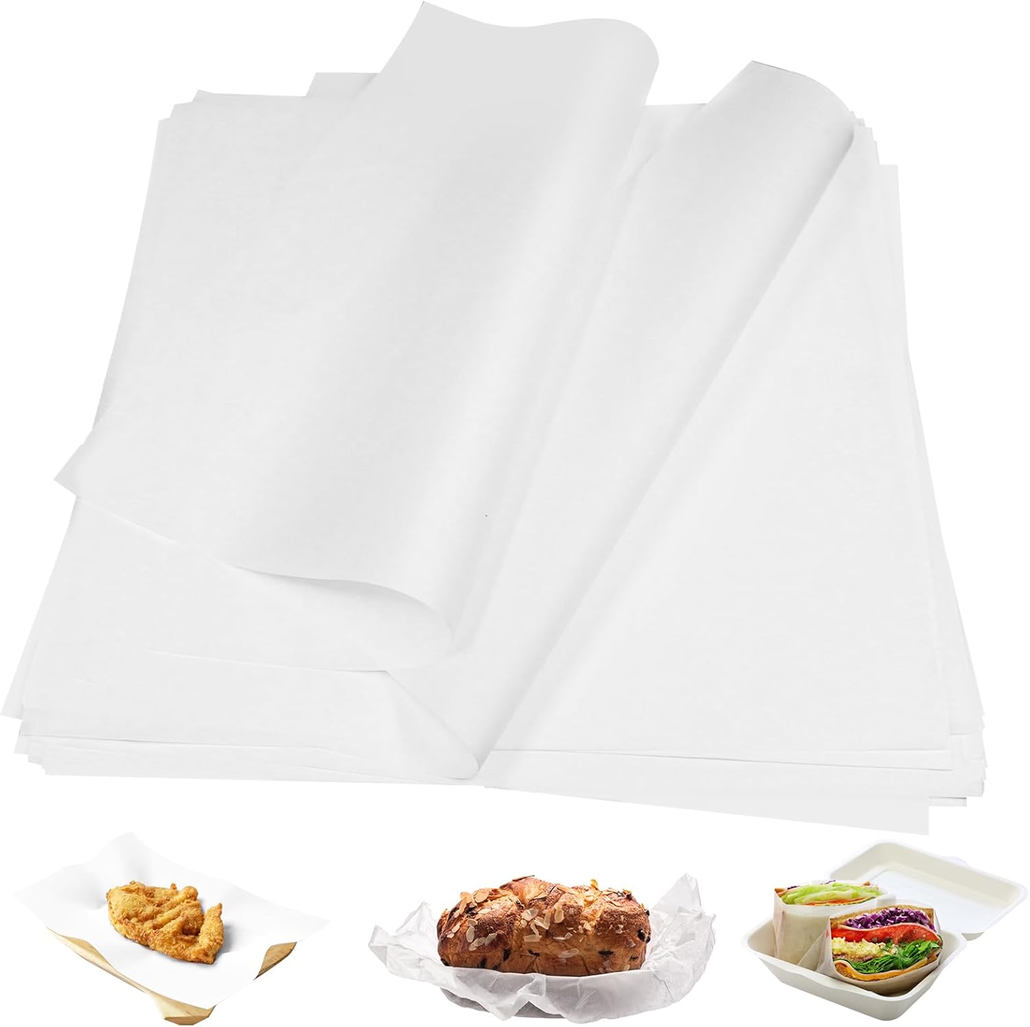 未漂白ワックスペーパーシート 100枚 12x12インチ - 耐油性サンドイッチラップ 食品、ハンバーガー、クッキー、バーベキュー用