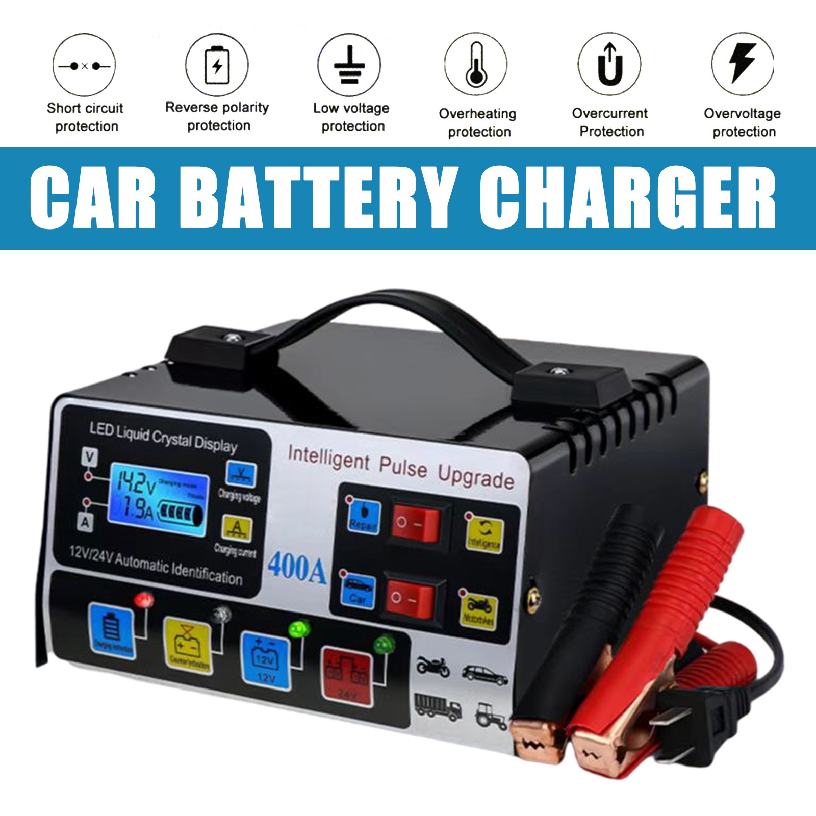 金属車のバッテリー充電器 12V24V 220 ワット全自動車のバッテリー充電器修理バッテリー充電器ハイパワー急速充電器