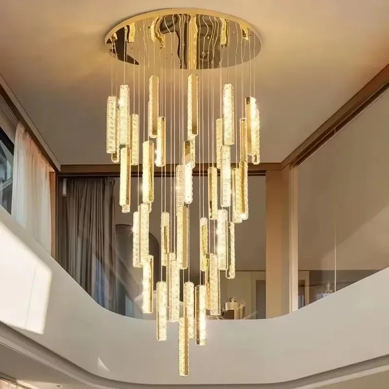 モダンな高級クリスタル LED シャンデリアリビングルームヴィラホテルロビー階段スパイラルハンギングランプ屋内装飾照明器具