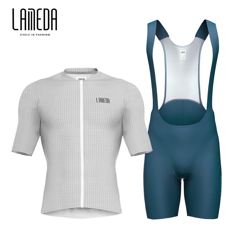 Lameda サイクリング服夏メンズ半袖速乾性通気性サイクリングジャージサイクリングショーツストラップセット男性用