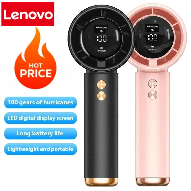Lenovo ポータブルハンドヘルドターボファンエアクーラー LED ディスプレイ USB 充電式高速ミニ扇風機屋外用静音冷却