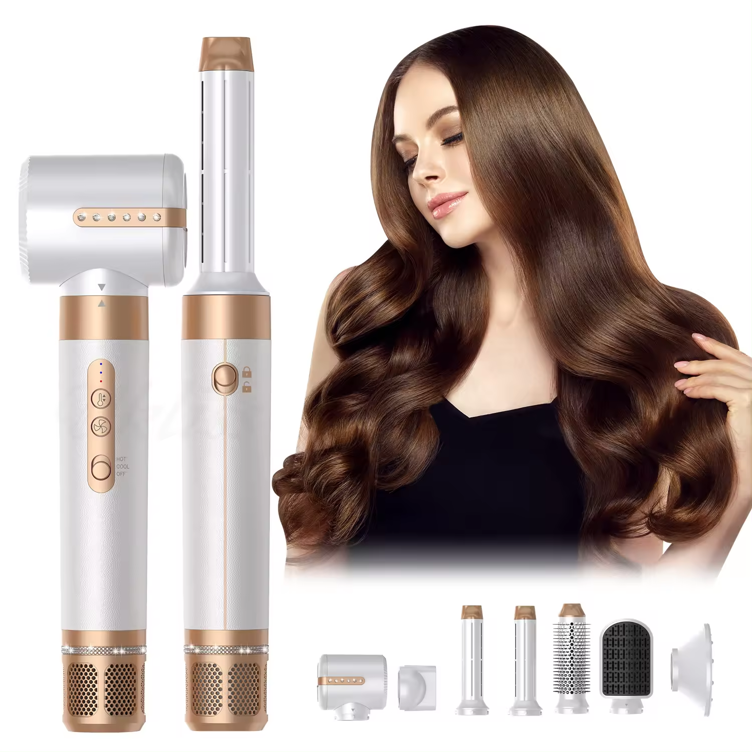プロフェッショナル 7 で 1 自動ラップヘアドライヤー 1400 ワットストレートヘアブラシホットコームヘアマルチスタイルエアブラシ自動ヘアアイロン