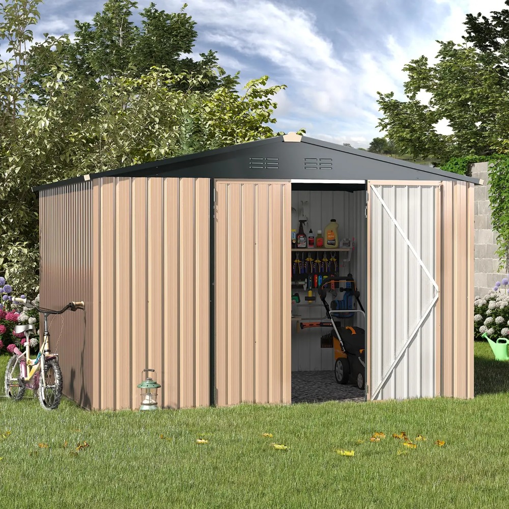 8フィート x 10フィートの屋外収納金属小屋、スチールヤードガーデンシェッド