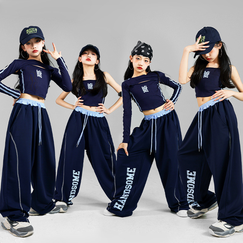 女の子ヒップホップセットクロップトップスポーツレタージョガーパンツ子供 K-POP ストリート服子供スポーツウェアストリートダンスジャズ衣装