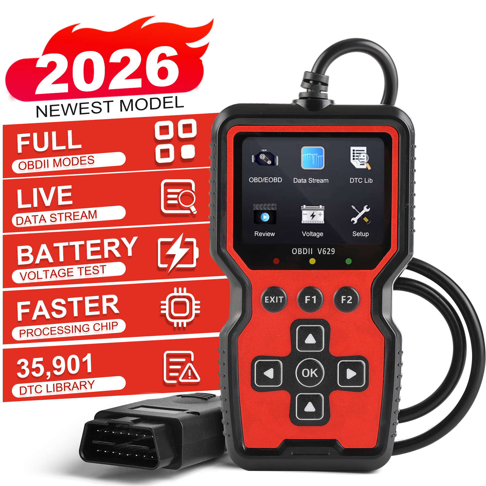V629 OBD2 診断スキャナー自動車コードリーダーとスキャナー車両の健康検査ツール