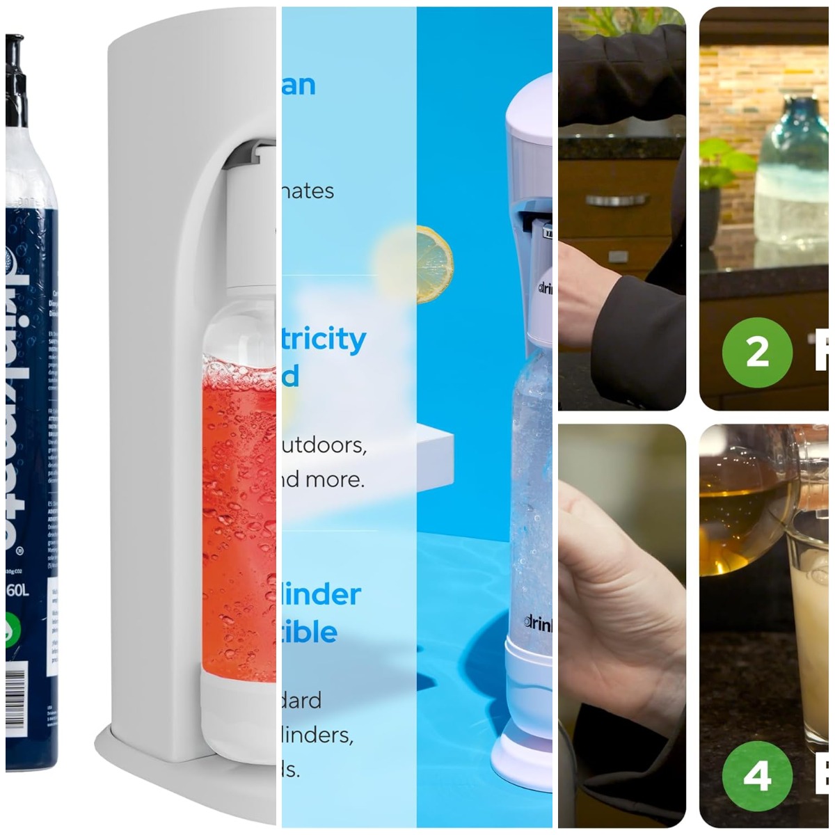 OmniFizz スパークリングウォーターおよびソーダメーカー、あらゆる飲み物を炭酸化、バンドル - 60L CO2 3 本が含まれます
