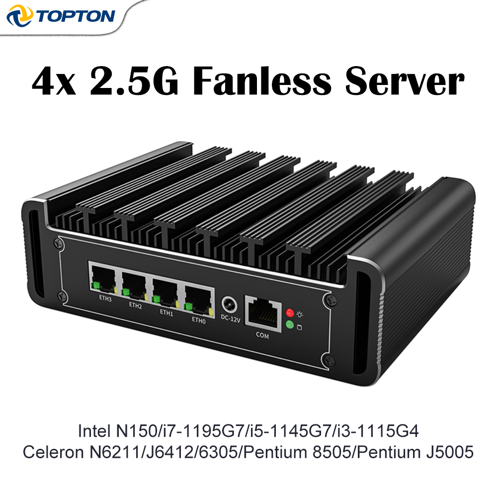 ファンレスファイアウォールミニ PC インテル N150 8505 6305 J6412 J5005 i3 i5 i7 4x2.5 グラム LAN pfSense Proxmox ホームサーバー産業用コンピュータ