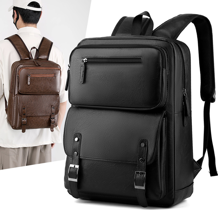 ファッション男性バックパック Pu レザー Bagpack 大型ラップトップバックパック男性 Mochilas 黒通学ティーンエイジャーの男の子ブラウン嚢 A Dos