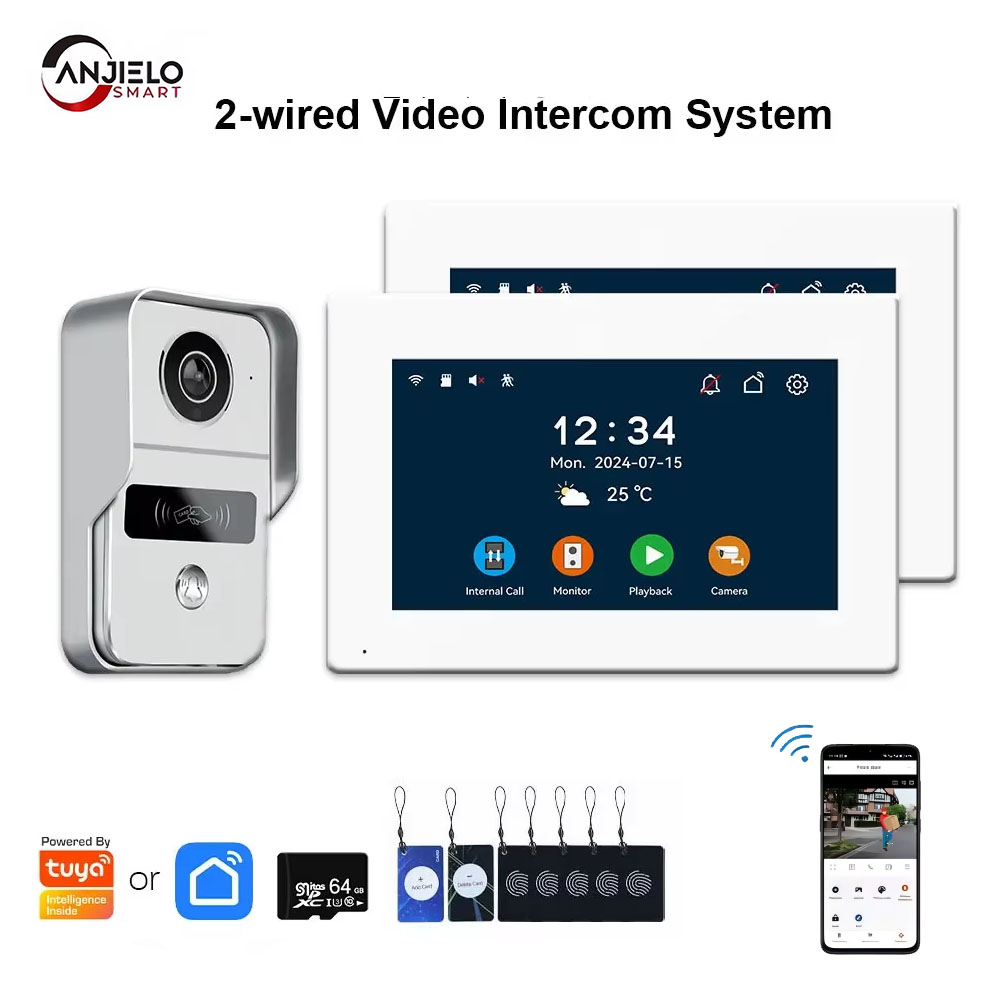Anjielo Tuya スマート Wifi 2 回線インターホンビデオドアベルシステム、ホームドアベル用 7/10 タッチスクリーン、サポート IP カメラ