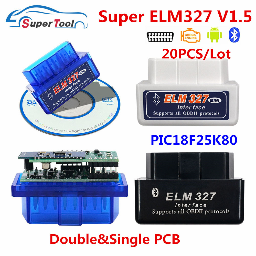 20 ピース/ロット OBD2 コードスキャナ ELM327 1.5 車診断ツール ELM 327 PIC18F25K80 Bluetooth V1.5 ELM327 OBDII BT4.0 IOS/Android
