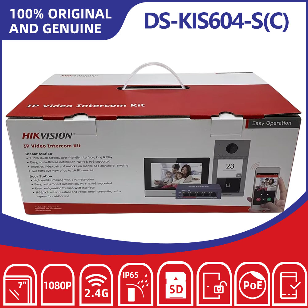 Hikvision DS-KIS604-S(C) 7 インチタッチスクリーン IP ビデオインターホンキット 1080P PoE ドアベルシステム IP65 耐候性屋内モニター付き