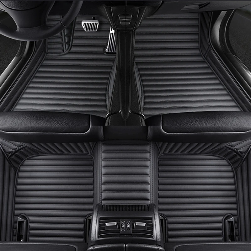 カスタムストライプナッパレザー 5D 車のフロアマット BMW X6 E71 2008-2014 F16 G06 X7 G07 6 席 7 席インテリアアクセサリーカーペット