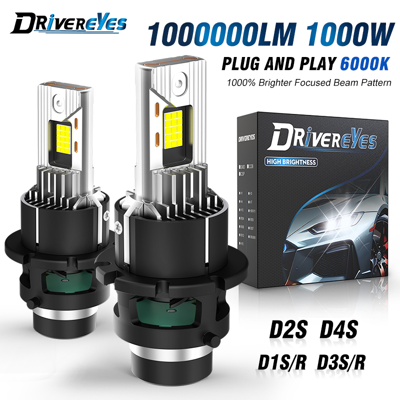 2 個 D2S D4S D2R LED ヘッドライト HID D1S D3S D8S LED ヘッドランプ電球 1000000LM キセノン車のライトターボランプ Canbus 6000K プラグ