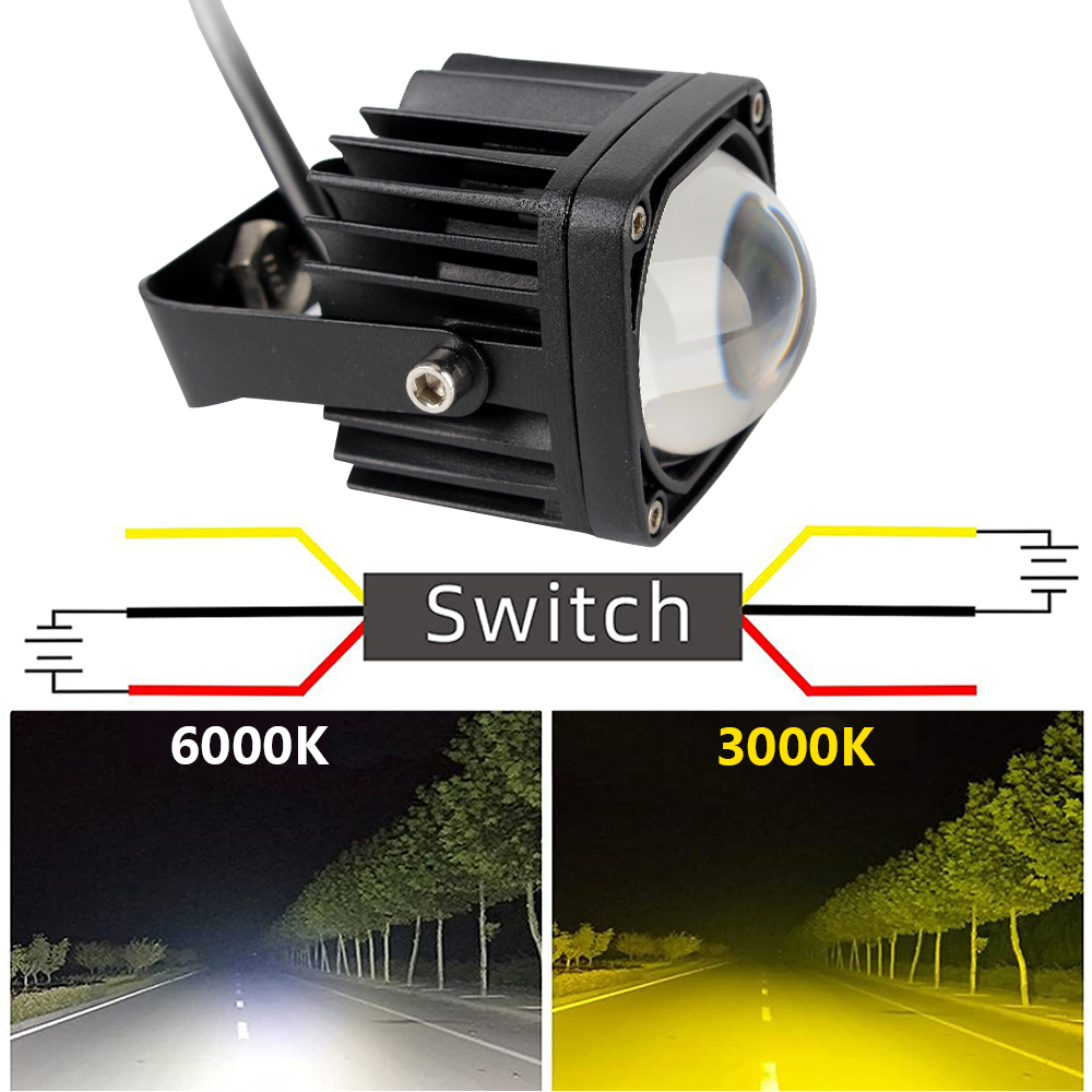 2 インチ スポットライト フォグランプ ドライビングライト 8D レンズ LED ワークライト 車 トラック オフロード オートバイ 6000K ホワイト/3000K イエロー