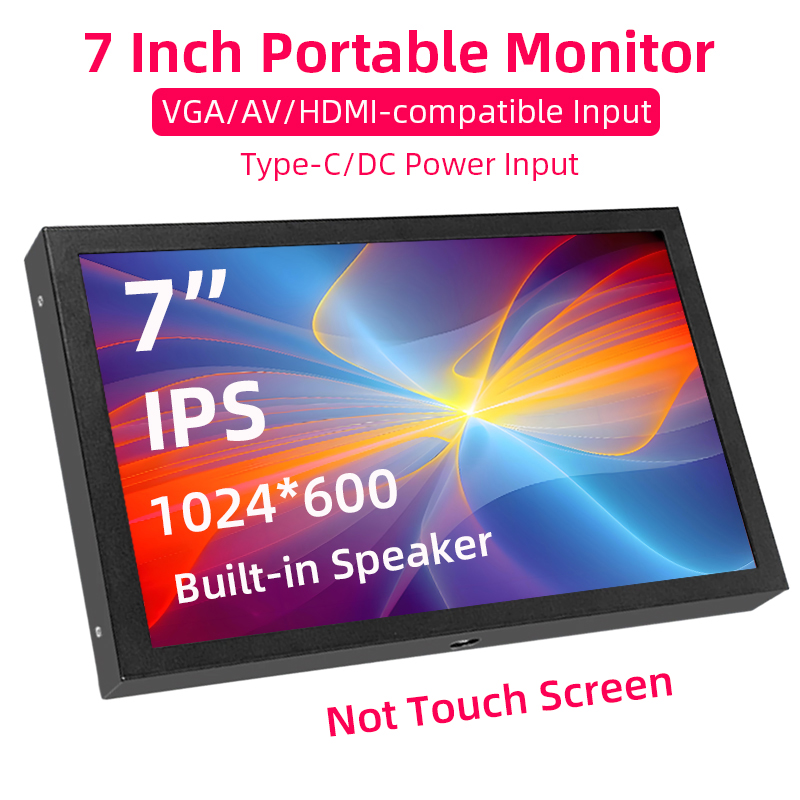 7 インチ ポータブル モニター 1024x600 IPS LCD HDMI 互換 VGA AV 入力 DC タイプ C 電源スクリーン PC ラップトップ カメラ TV ボックス DVD 用