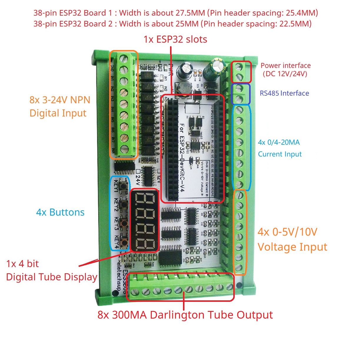 DC 12V 24V 多機能 ESP32 拡張ボード Wifi デジタル アナログ IO モジュール Arduino WEB MQTT イーサネット ネットワーク リレー DIY