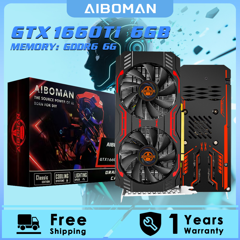 AIBOMAN ビデオカード GTX1660Ti 6GB GDDR6 192ビット 1530MHz GPU PCI-E 3.0 HDMI DP DVI出力 ゲーミンググラフィックカード