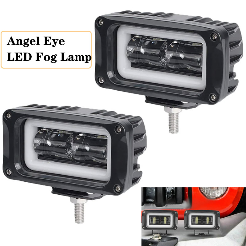 8D 4 "LED バイクヘッドライト補助スポットライトオフロードフォグランプホワイトエンジェルアイジープトラックモトスクーター ATV UTV UAZ SUV
