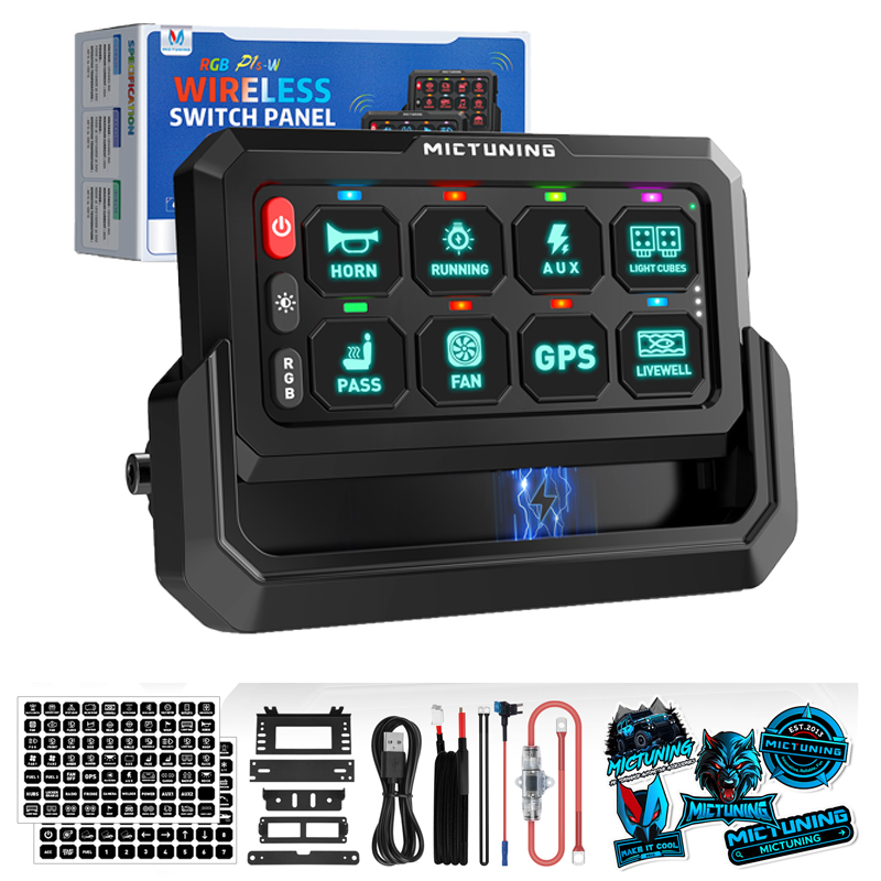 MICTUNING P1s-W ワイヤレス 8 ギャングスイッチパネル、リモートコントロール範囲最大 328 フィートのマルチパネル接続、磁気/Type-C 充電
