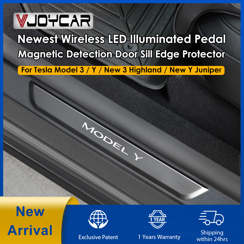 最新ワイヤレス LED イルミネーションペダルテスラ New Y ジュニパー 3 ハイランド磁気検出ドア敷居エッジプロテクターモデル 3 Y