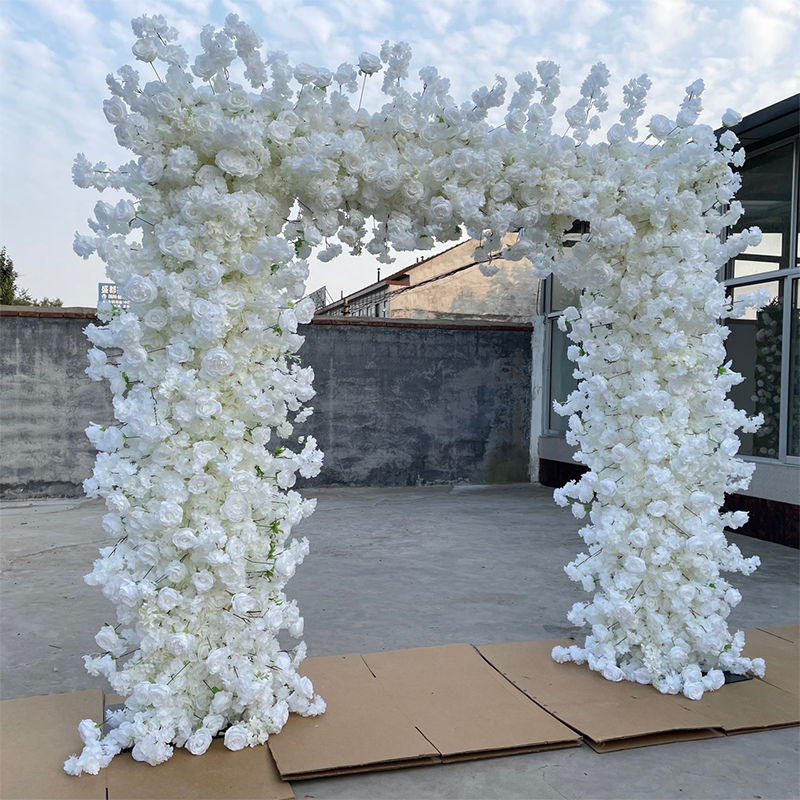新しい 5D ホワイトシルクフラワーボール結婚式の背景アーチ装飾フラワーアレンジメント桜バラの花行ランナー