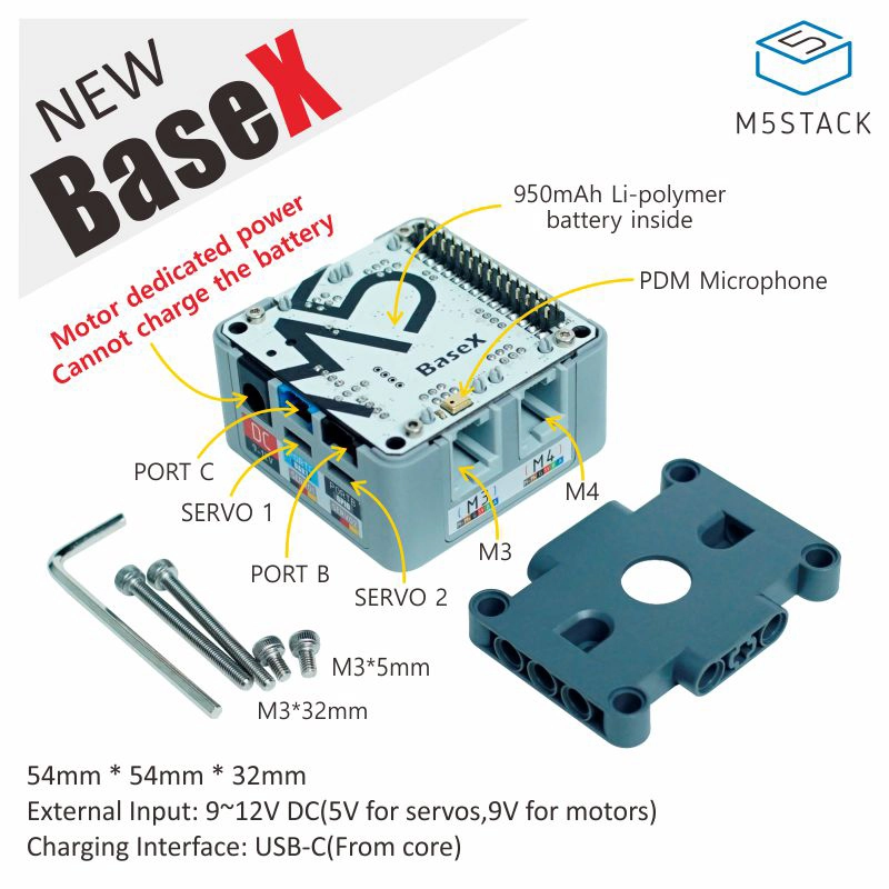 M5Stack Official BaseX EV3 Motor Compatible Base RJ11 Interface