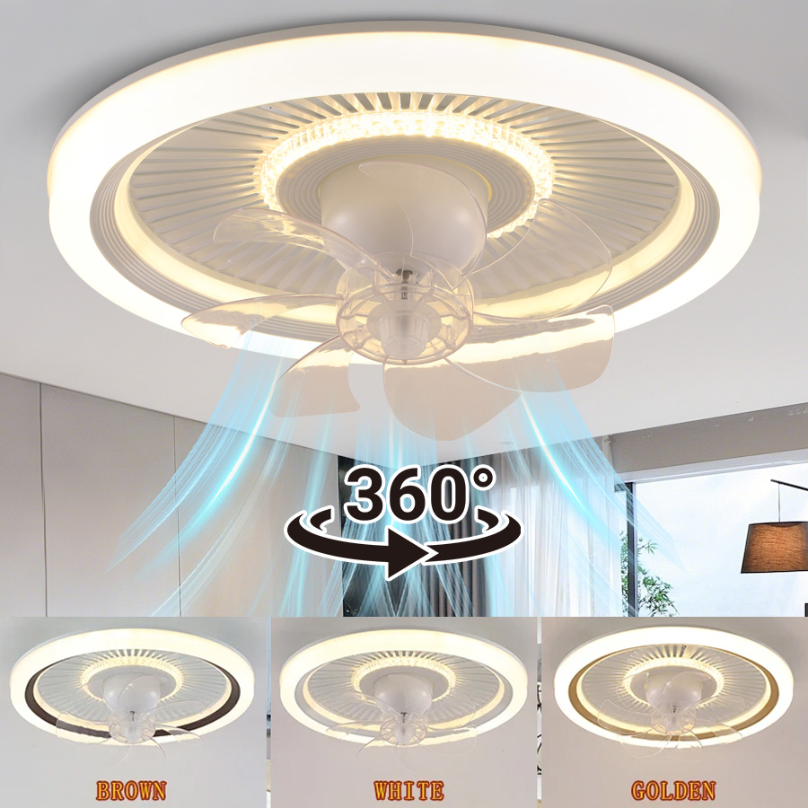 360 ヘッド密閉型シーリングファンライト、ライト付き、リモート無制限調光、リビングルームと寝室の屋内照明ペンダントライト