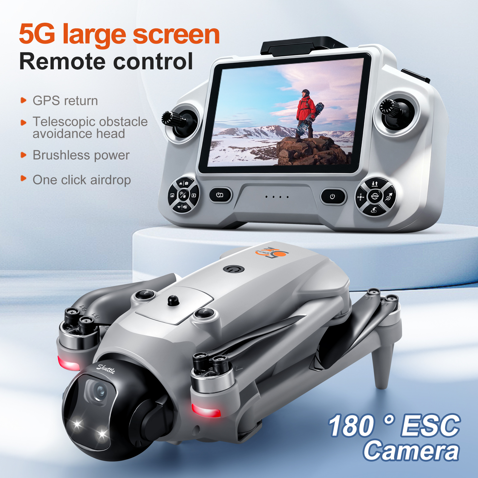 YLRC YL059 RC ドローン Airdrop GPS WIFI FPV 180° ESC 4K デュアルカメラ スマートフォロー障害物回避 クアッドコプター 4.5" スクリーン