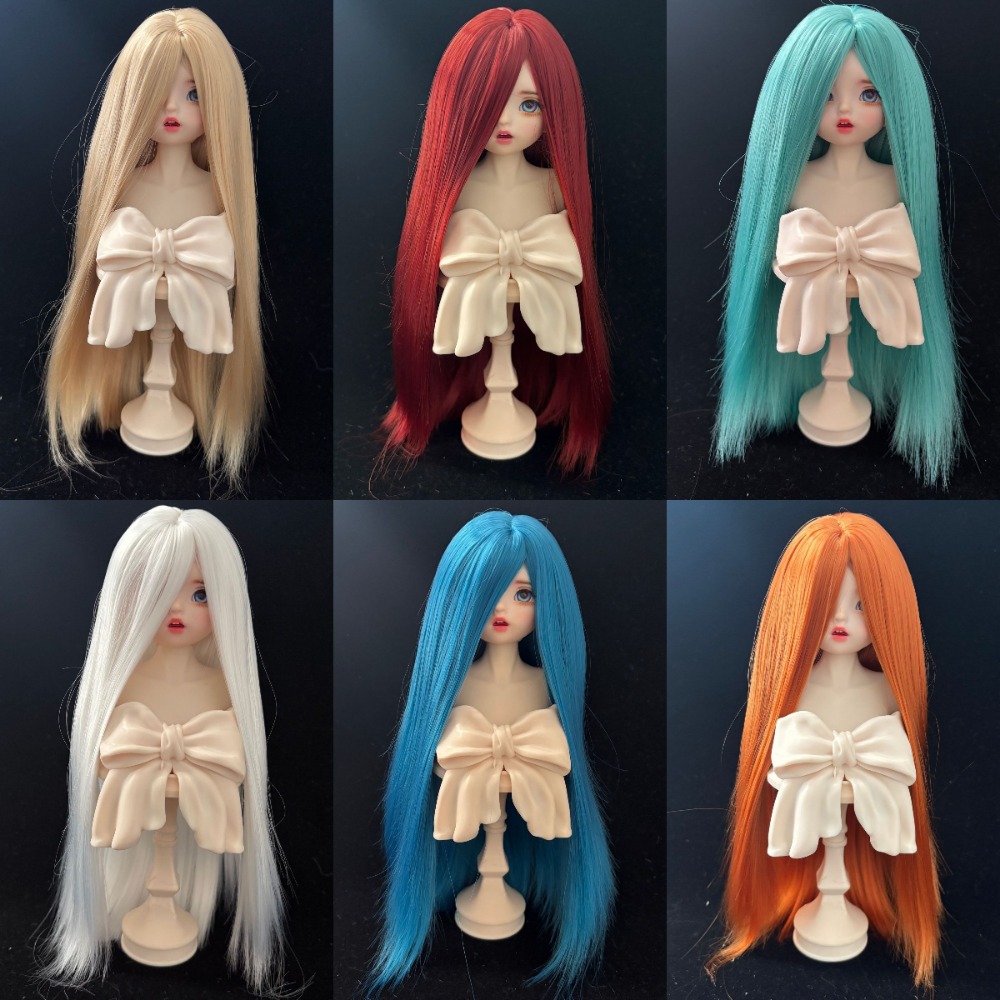 マルチカラー BJD 人形かつら 1/3 1/4 1/6 人形用ソフトシルクロングストレートヘア高温繊維かつら人形アクセサリーおもちゃ