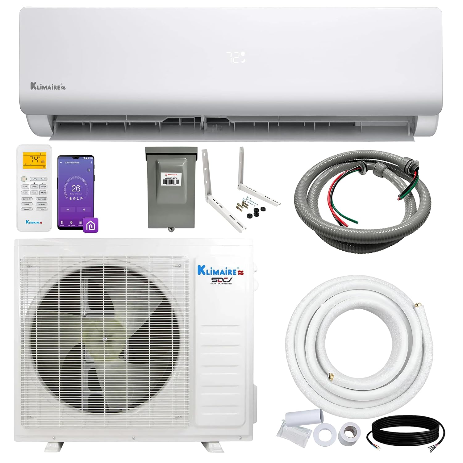 Entrada 24,000 BTU 17 SEER2 ダクトレス ミニスプリット ヒート ポンプ エアコン (16 フィート付き)設置キット、壁ブラケット、カスタム