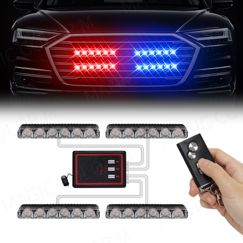 4 × 6 車 Led グリッド警察ストロボライト緊急リモコンワイヤレス制御グリル信号警告点滅ビーコン救急車ランプ