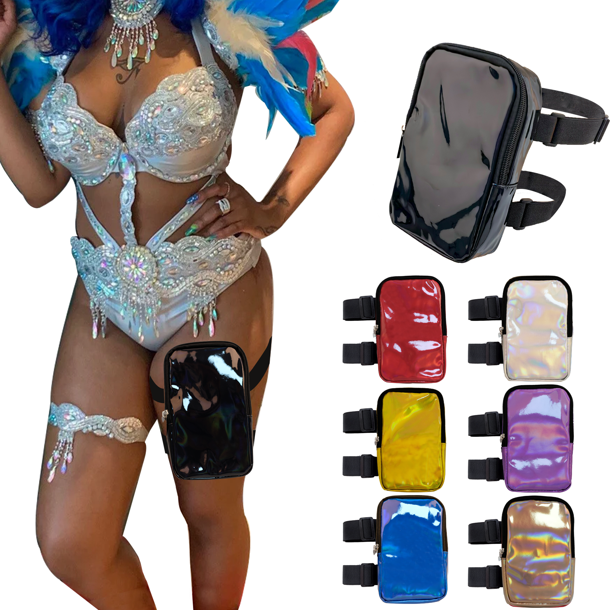 2024 Carnival Thigh Bag Holographic Thigh Bag for Women Adjustables Straps PU Waist Pouch Leg Bag for Carnival