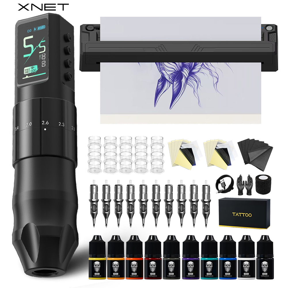 XNET Nebula ワイヤレス タトゥー マシン フルキット タトゥー プリンター付き 7 ストローク 1600mAh バッテリー タトゥー セット 初心者向け タトゥー用