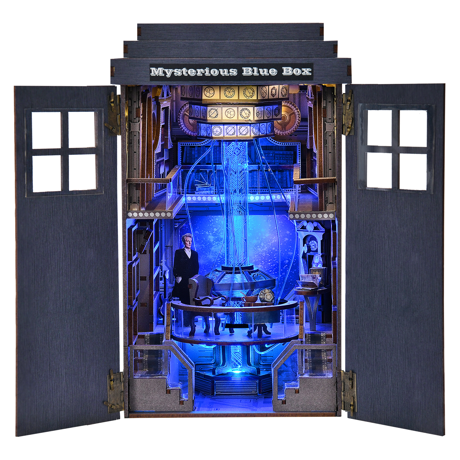 ブックコーナーキットミステリアスな電話ボックス DIY 木製パズル手作り本棚ドールハウスモデルブックエンドビル家の装飾