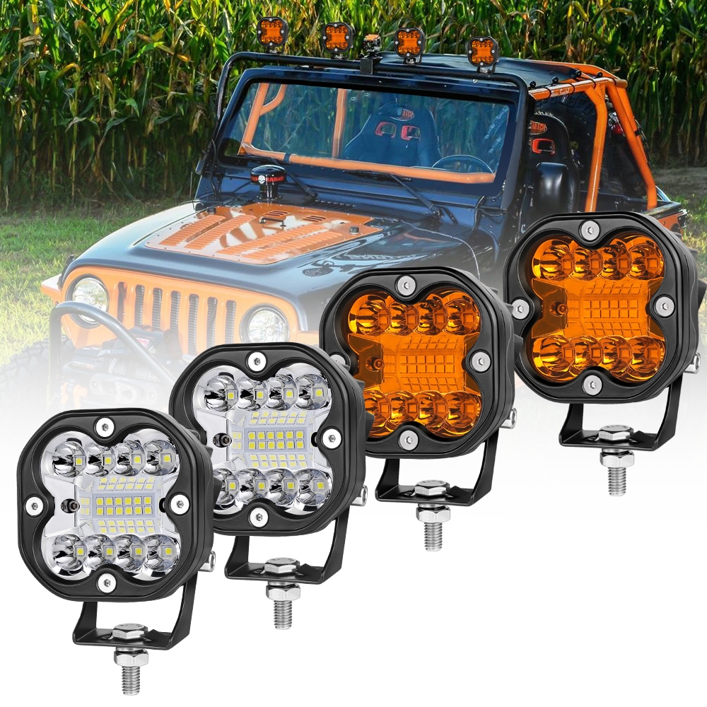ジープラングラー JK 2007-2018 4 個 3 インチアンバーホワイト LED ワークライトクワッド行キューブポッドコンボ FOG A ピラーフード LED 溝ポッド