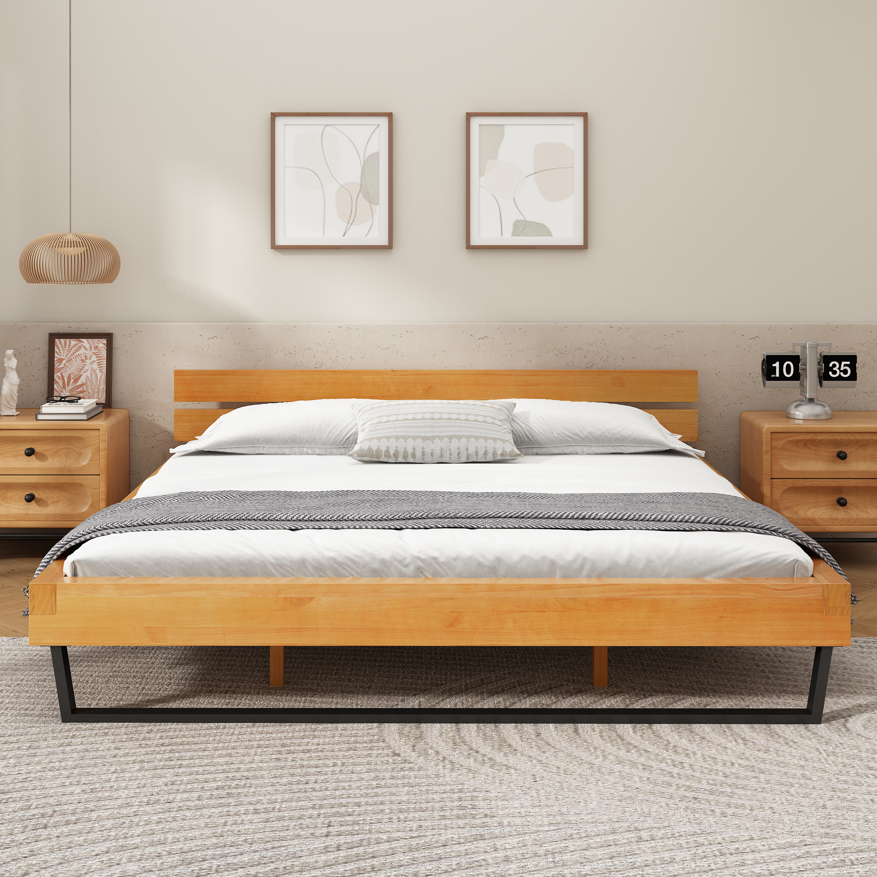 # Pine Wood Bed Frame King Size Natural & Black Color