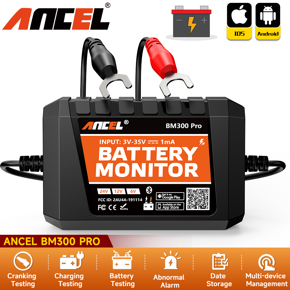 ANCEL BM300 プロ 6V 12V 24V バッテリーテスター Bluetooth 5.3 バッテリーモニター 充電クランキングシステムテストアラーム付き 車 トラック用