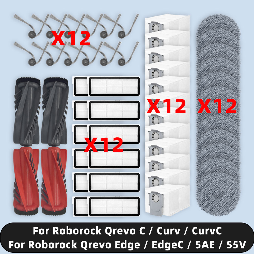 互換性のある (Roborock Qrevo C / C Pro / Curv / CurvC / Edge / EdgeC / 5AE / S5V) パーツメインサイドブラシフィルターモップダストバッグ