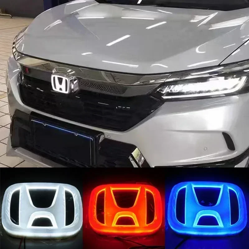車のフロントグリル LED リアトランクエンブレムライトバッジステッカーホンダアコードオデッセイ CRV ジャズシビックシティクロスツアーインスパイアパイロット