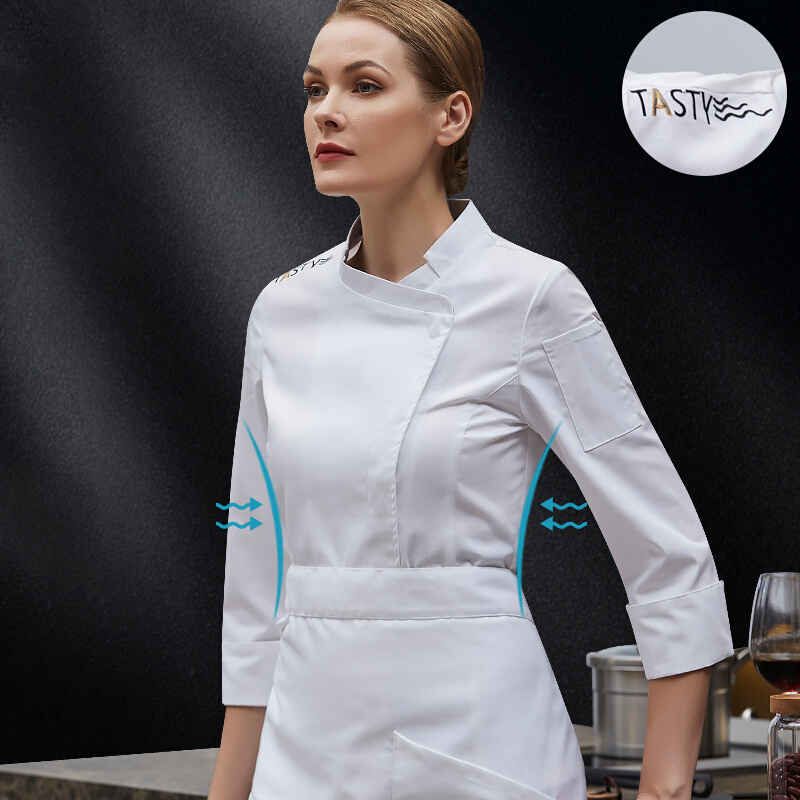 レストラン女性シェフジャケットホテル女性キッチン制服ケータリングクッキングコート長袖ベーカリー通気性作業服
