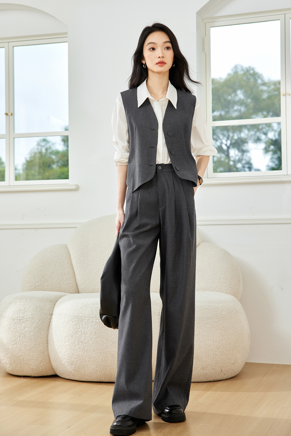 VIMLY 女性のシンプルなパンツスーツ秋のファッション通勤気質スリムベストパンツ女性服カジュアル固体ズボン M8599