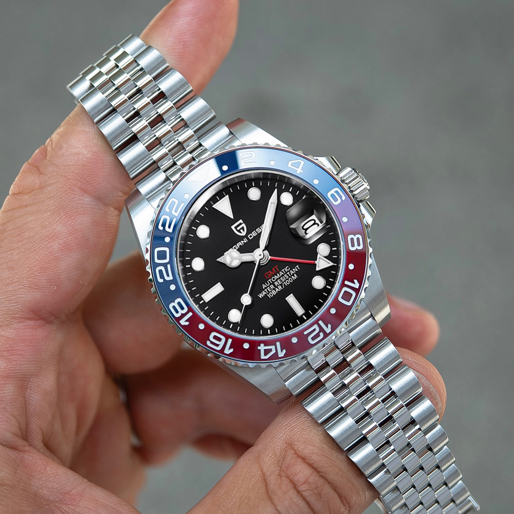 パガーニデザイン PD-1662 高級 GMT メンズ機械式腕時計サファイアガラスステンレススチール 100 メートル防水自動巻き時計