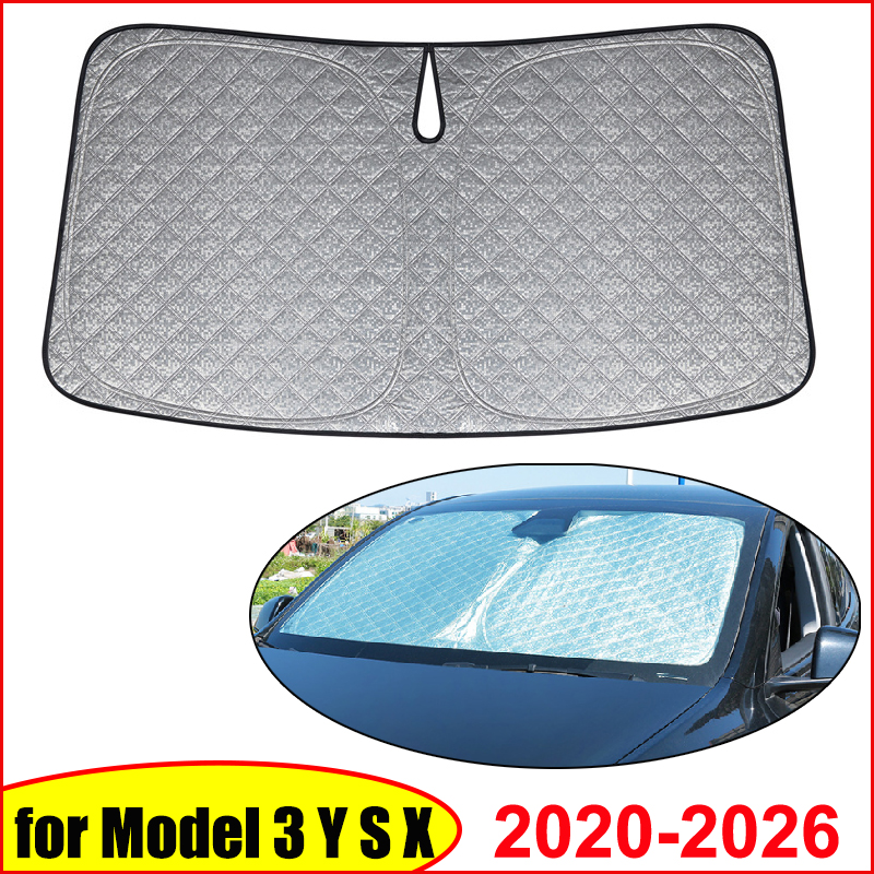 テスラモデル 3 Y S X YL ジュニパー 2025-2020 2026 厚みのあるフロントガラスサンシェードサンシェード抗 UV 日よけスクリーンカバー